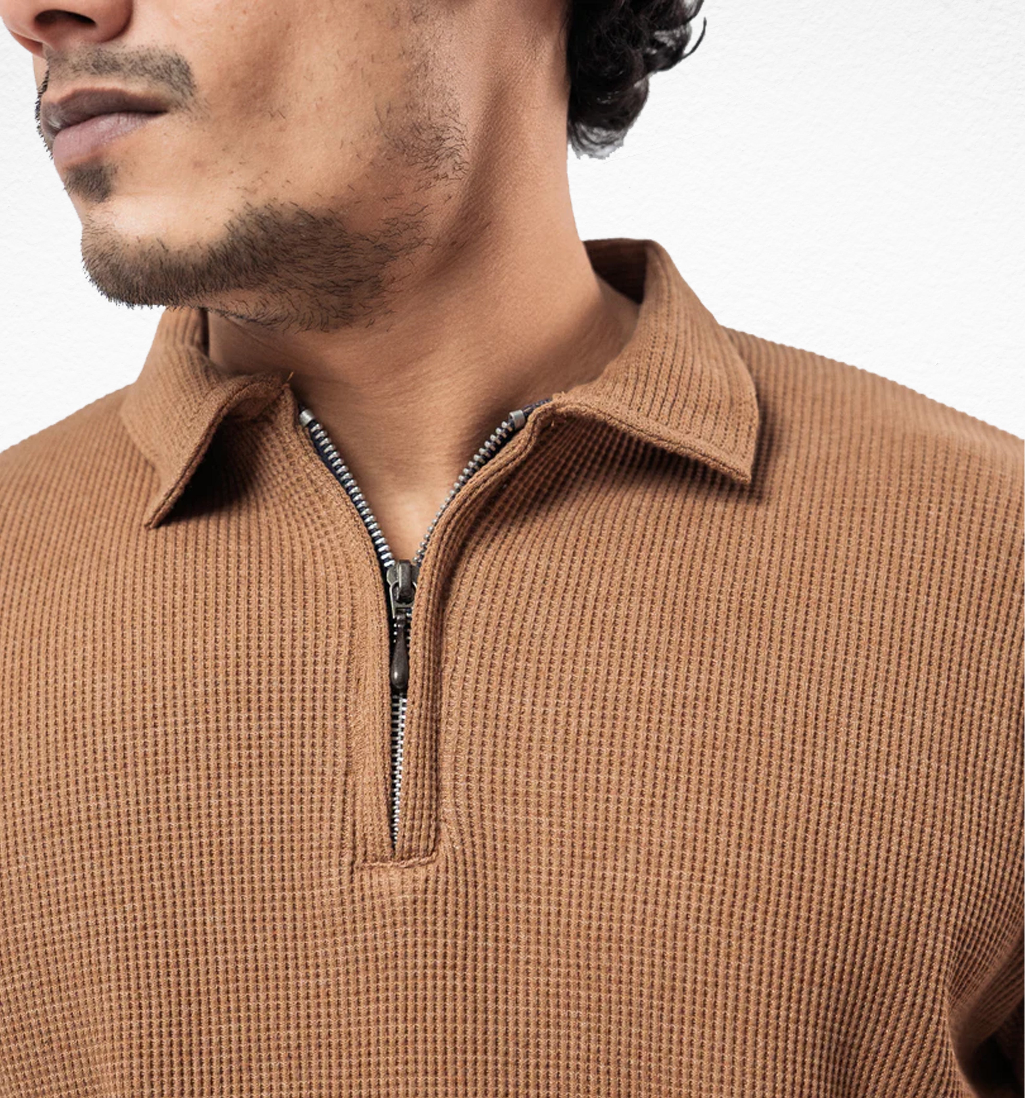 Dusty  Brown Zipper Polo