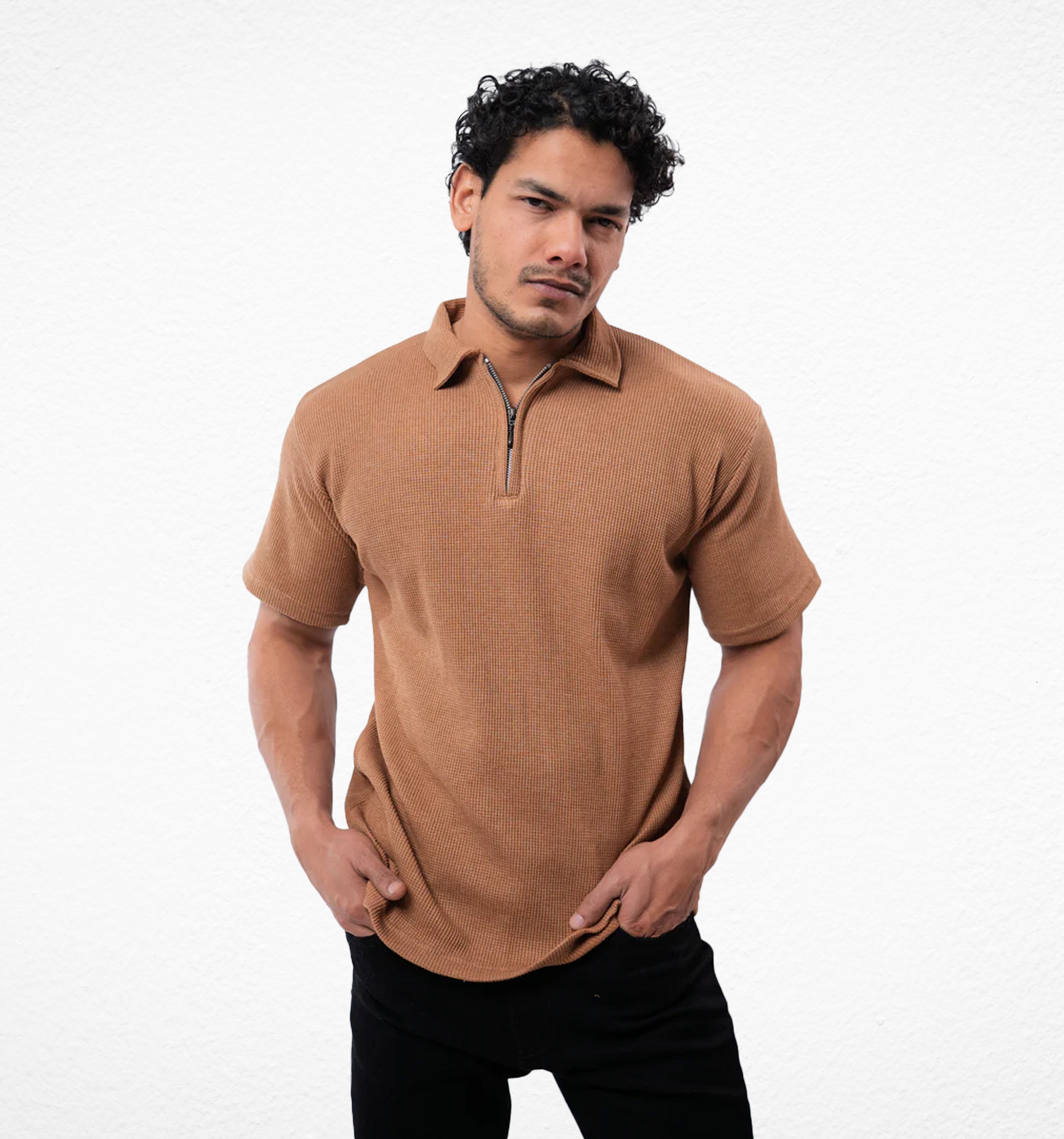 Dusty  Brown Zipper Polo