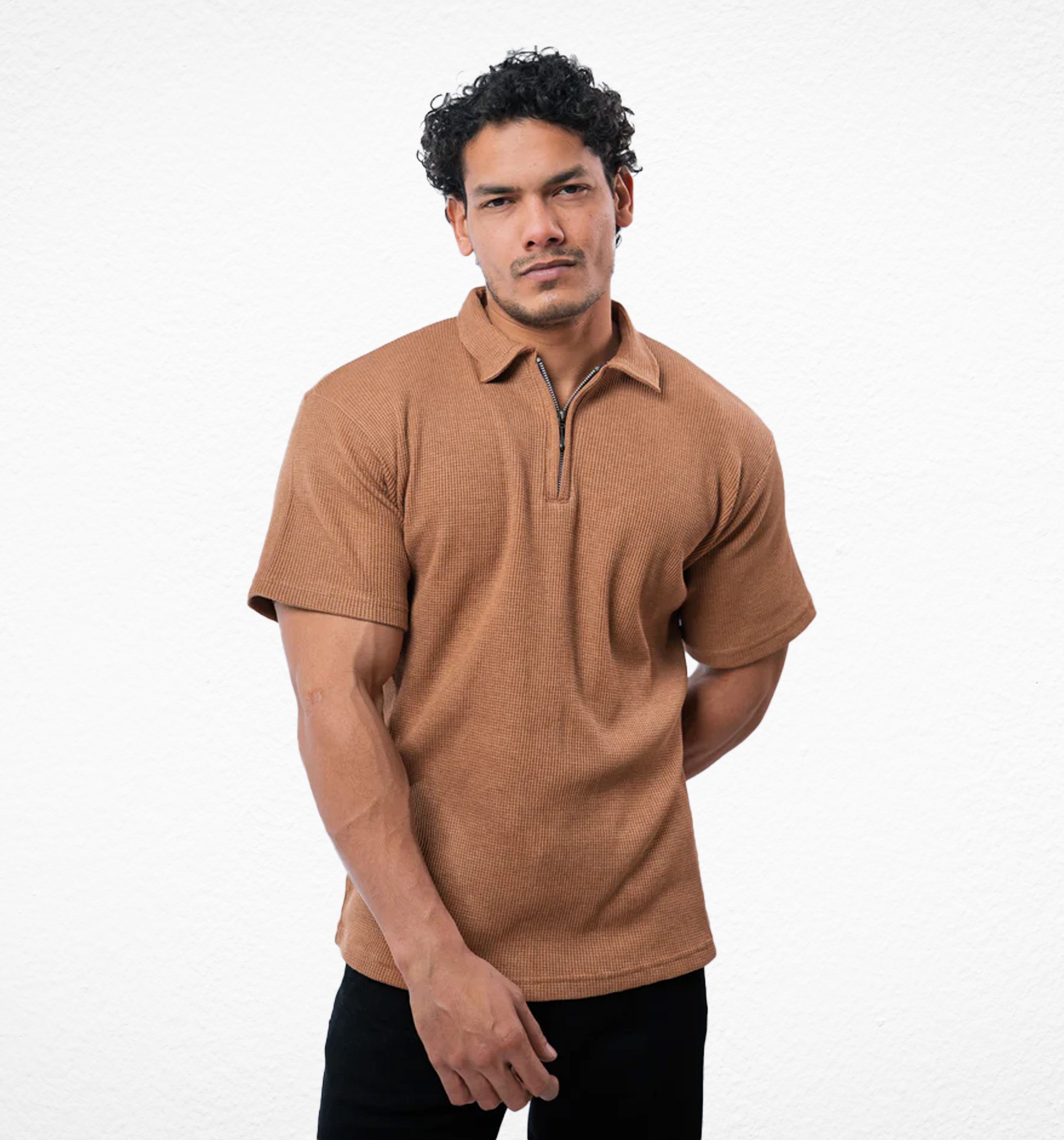 Dusty  Brown Zipper Polo