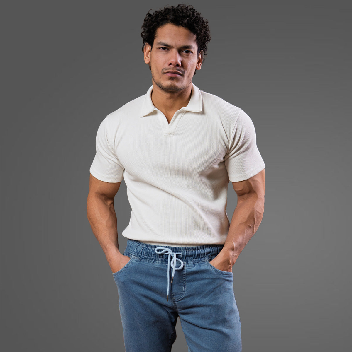 White Johnny Collar Polo