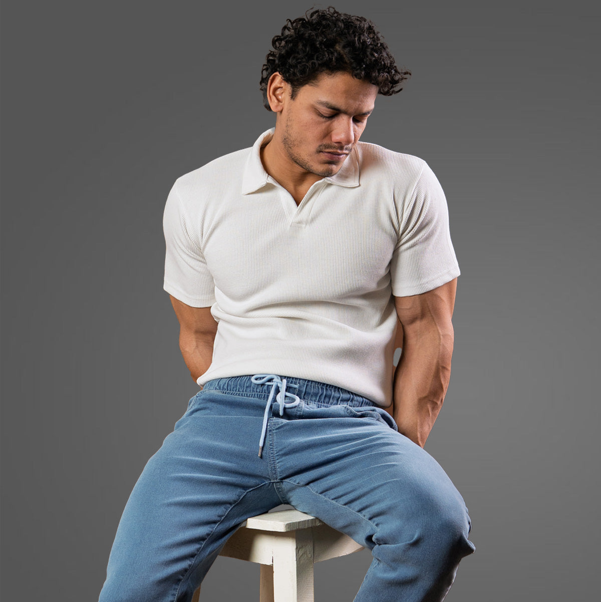 White Johnny Collar Polo