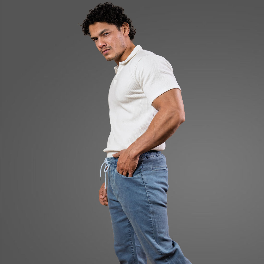 White Johnny Collar Polo