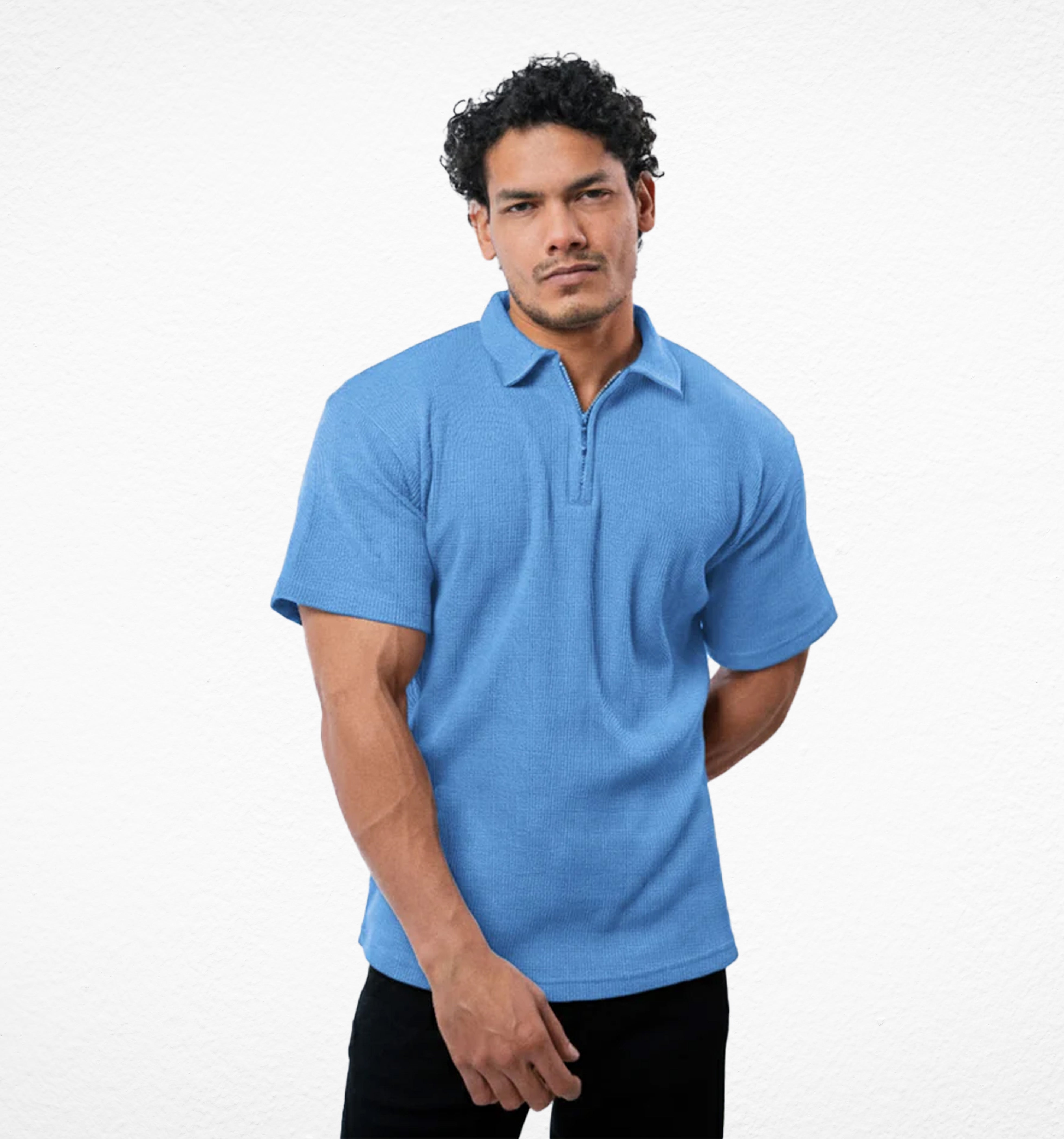 Ice Blue Zipper Polo