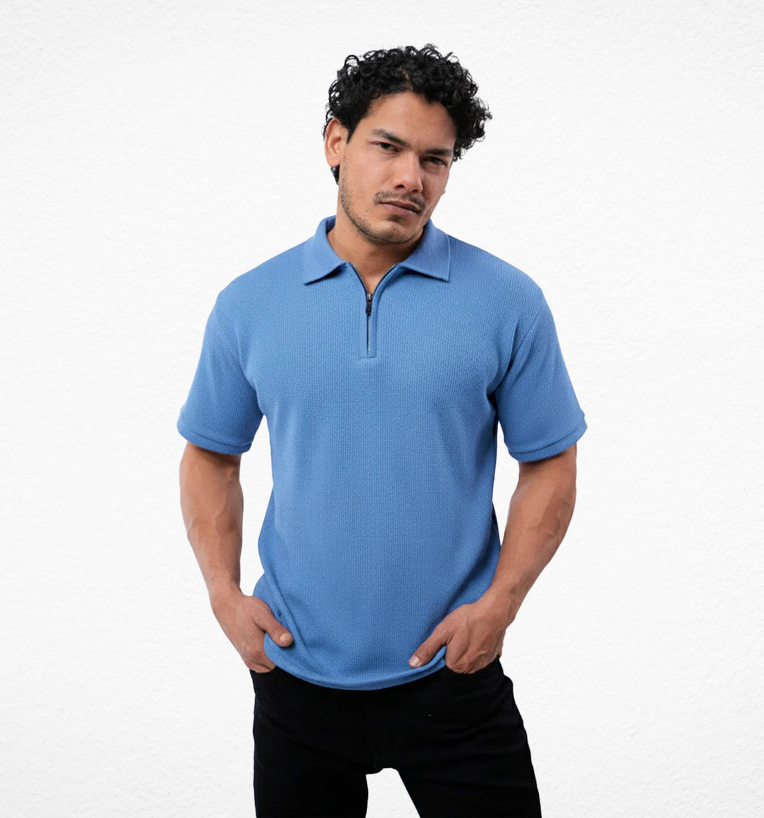 Ice Blue Zipper Polo