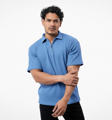 Ice Blue Zipper Polo
