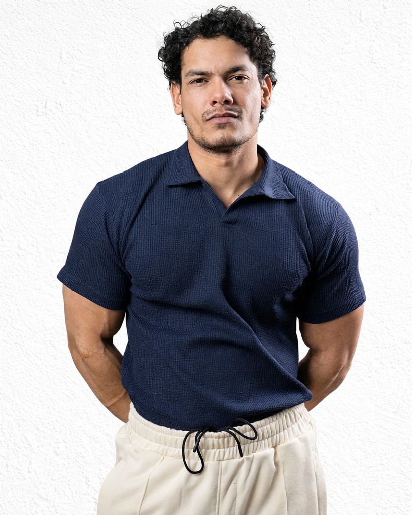 Navy Blue Johnny Collar Polo