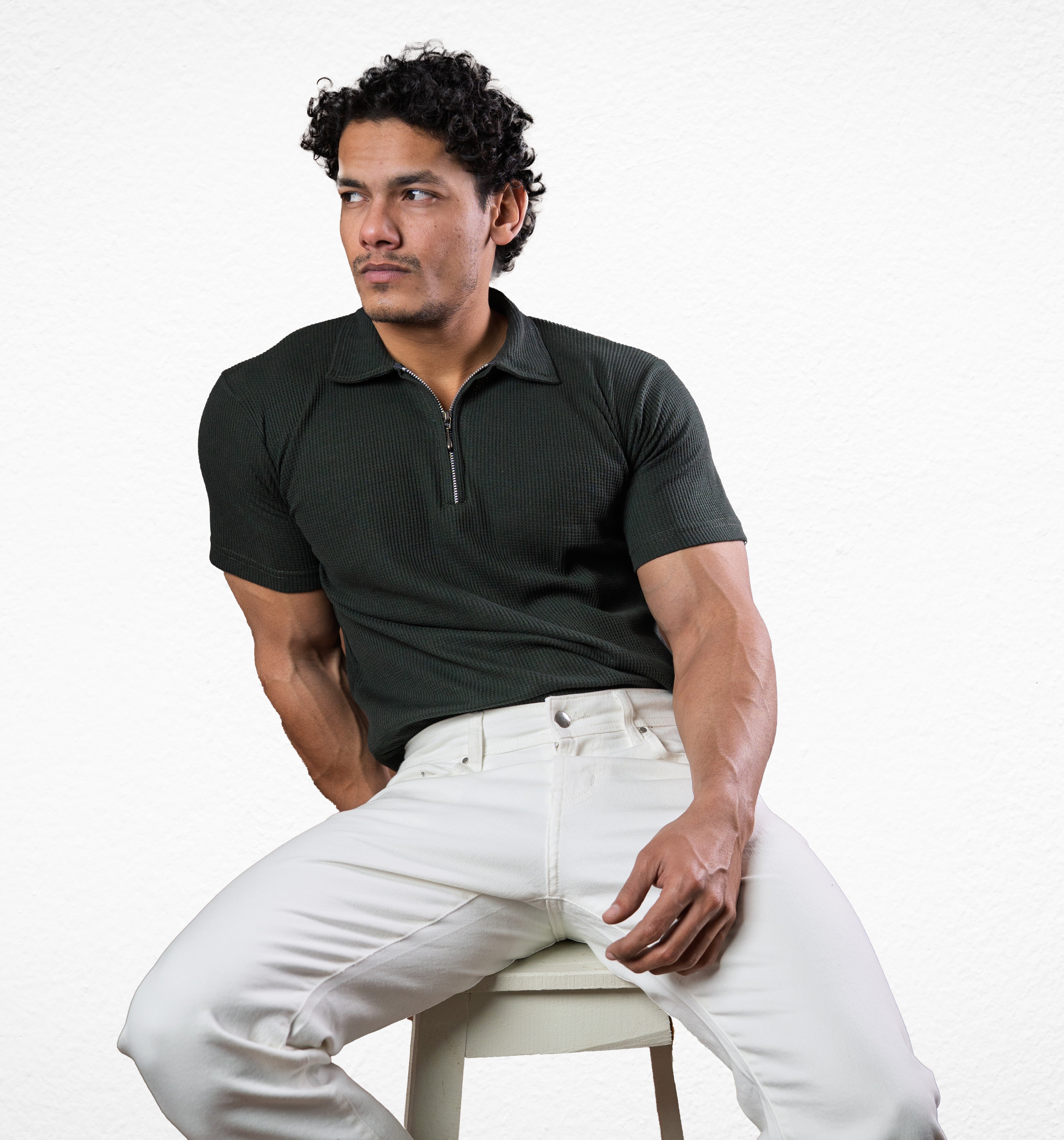 Olive Green Zipper polo