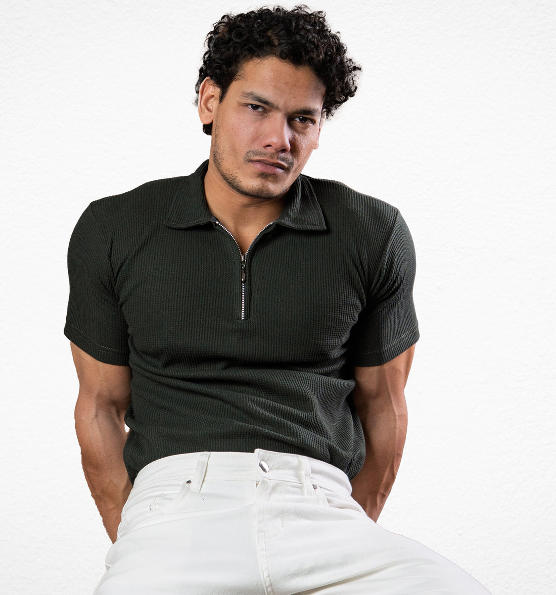 Olive Green Zipper polo