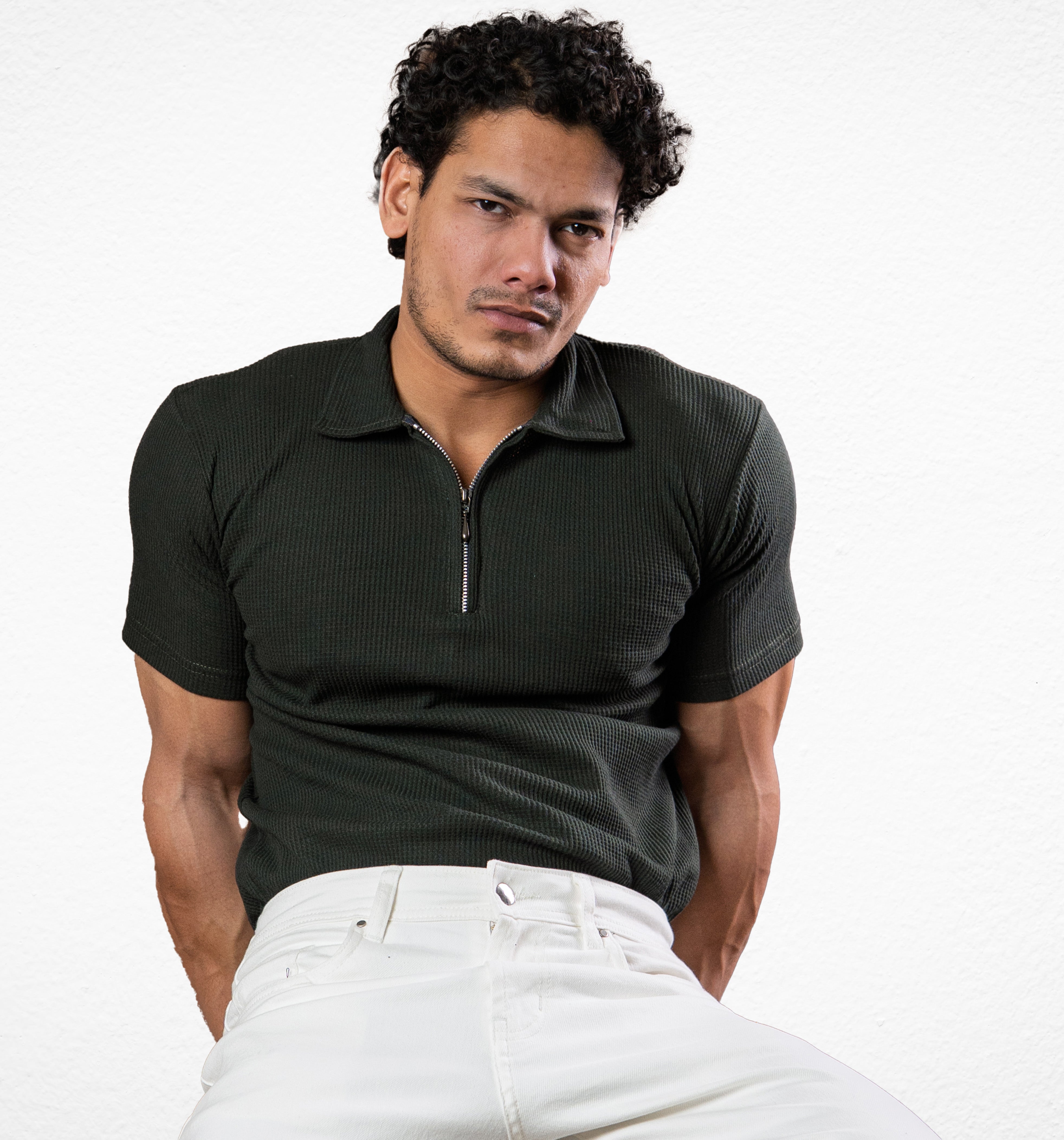 Olive Green Zipper polo